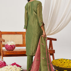 Peach Organza Embroidered Party Wear Suit
