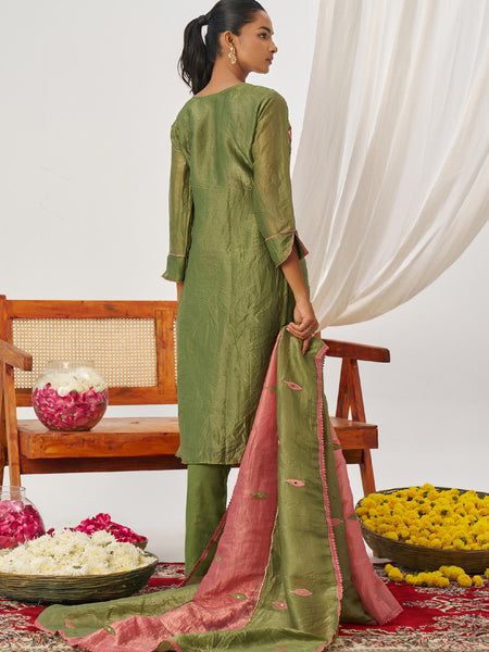 Peach Organza Embroidered Party Wear Suit