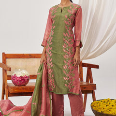 Peach Organza Embroidered Party Wear Suit