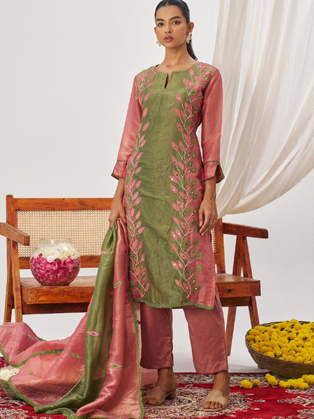 Peach Organza Embroidered Party Wear Suit