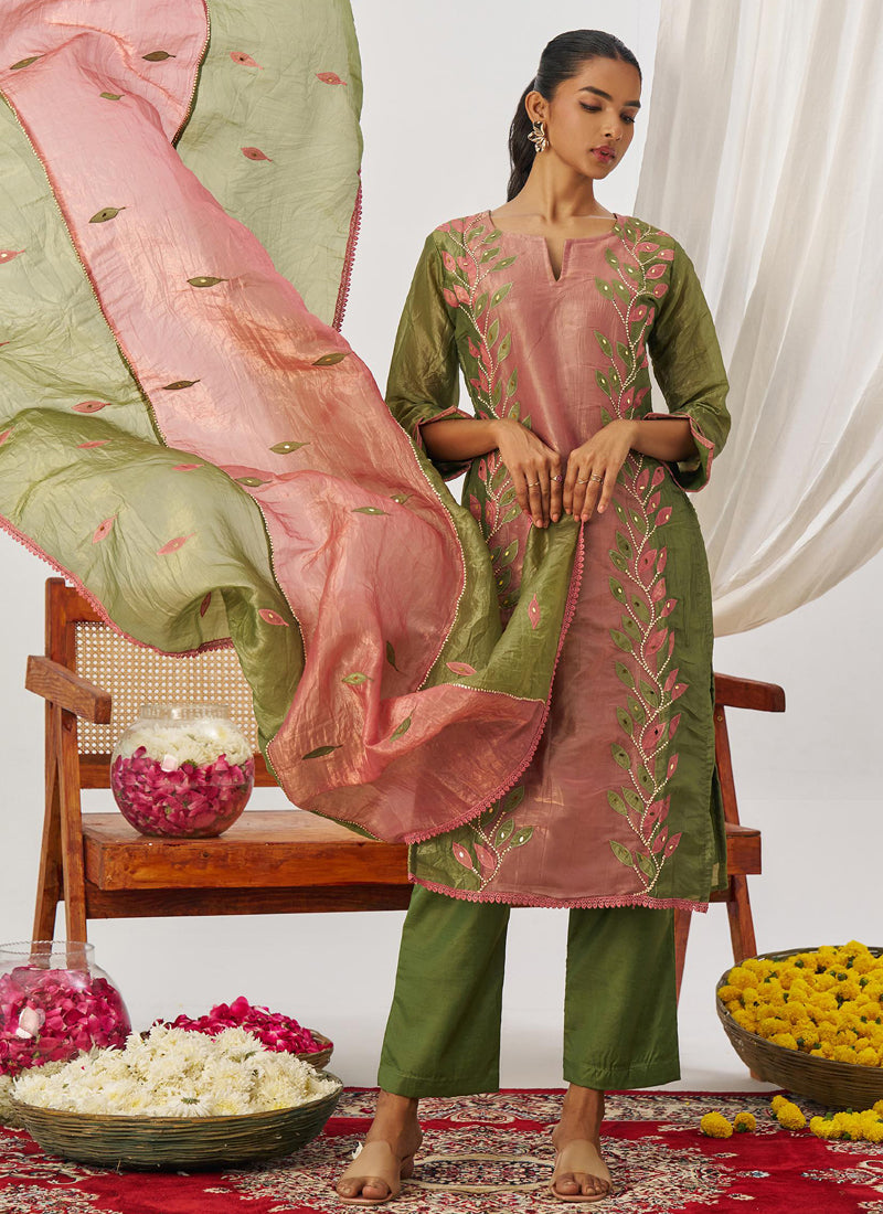 Green Organza Embroidered Party Wear Suit