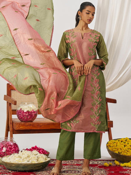 Green Organza Embroidered Party Wear Suit