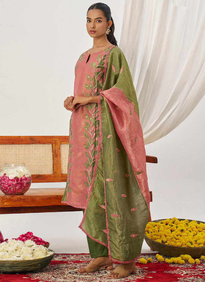 Green Organza Embroidered Party Wear Suit