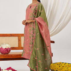 Green Organza Embroidered Party Wear Suit