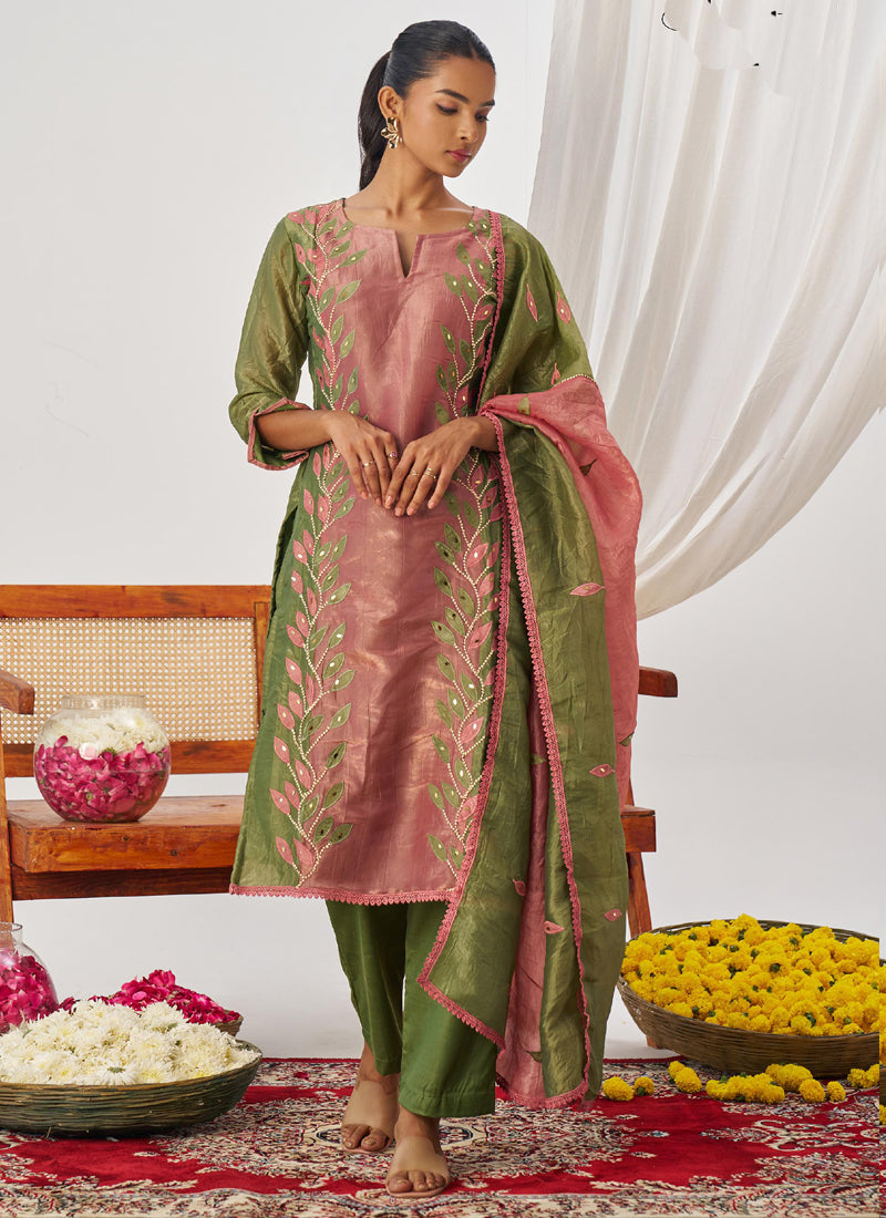 Green Organza Embroidered Party Wear Suit