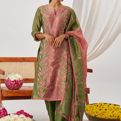 Green Organza Embroidered Party Wear Suit