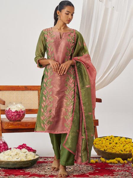 Green Organza Embroidered Party Wear Suit