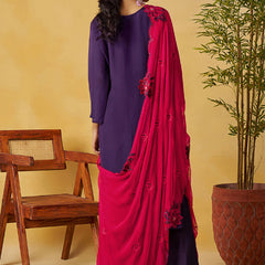 Violet Organza Embroidered And Handwork Palazzo Suit