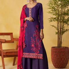 Violet Organza Embroidered And Handwork Palazzo Suit