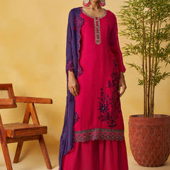 Red Organza Embroidered And Handwork Palazzo Suit