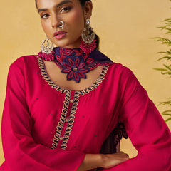 Red Organza Embroidered And Handwork Palazzo Suit