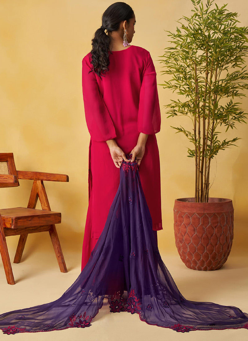 Red Organza Embroidered And Handwork Palazzo Suit