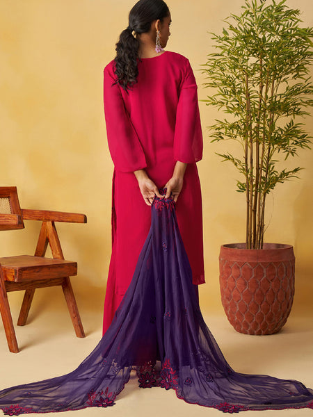 Red Organza Embroidered And Handwork Palazzo Suit