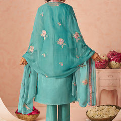 Sky Blue Silk Zari Fancy Embroidered Designer Suit For Wedding