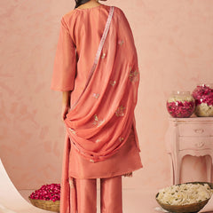 Rust Silk Zari Fancy Embroidered Designer Suit For Wedding