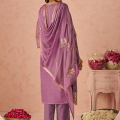 Lavender Silk Zari Fancy Embroidered Designer Suit For Wedding