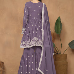 Purple  Georgette Embroidered Sharara Suit