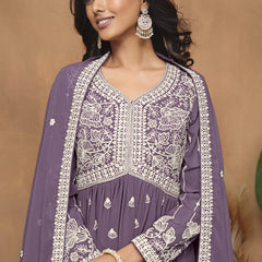 Purple  Georgette Embroidered Sharara Suit