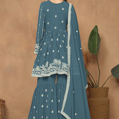 Grey Georgette Embroidered Sharara Suit