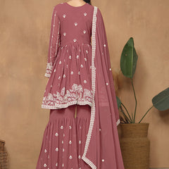 Dark Peach  Georgette Embroidered Sharara Suit