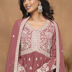 Dark Peach  Georgette Embroidered Sharara Suit