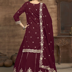 Maroon Vichitra Silk Embroidered Lehenga Style Suit