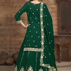 Green Vichitra Silk Embroidered Lehenga Style Suit