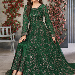 Green Net Embroidered Anarkali Suit