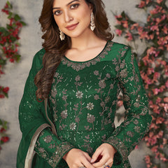 Green Net Embroidered Anarkali Suit