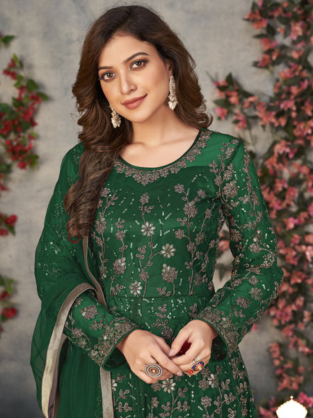Green Net Embroidered Anarkali Suit