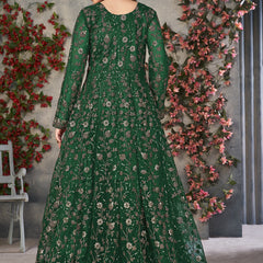 Green Net Embroidered Anarkali Suit