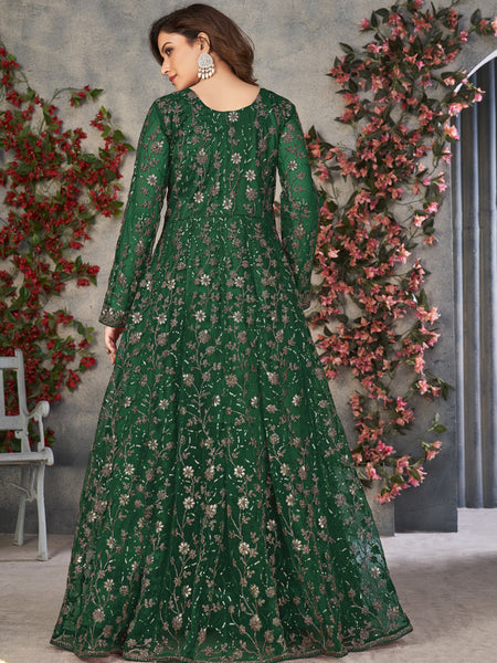 Green Net Embroidered Anarkali Suit