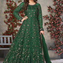 Green Net Embroidered Anarkali Suit