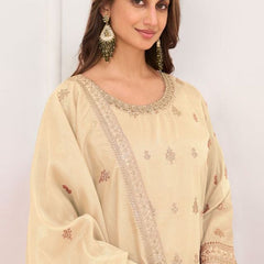 Cream Embroidery Real Simar Silk Salwar suit
