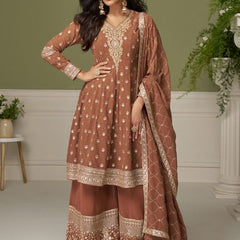 Brown embroidery Real Georgette Salwar Suit