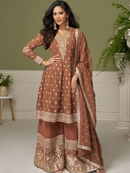 Brown embroidery Real Georgette Salwar Suit