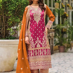 Pink Chinon Silk Embroidered Designer Palazzo Suit