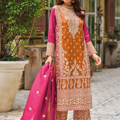 Orange Chinon Silk Embroidered Designer Palazzo Suit