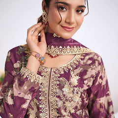 Light-Purple Embroidery Chinon Silk Salwar Suit