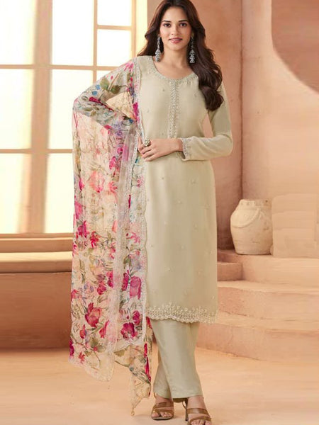 Cream Soft Siffon Salwar Suit