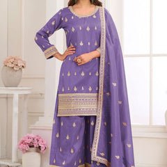 Purple Embroidery Real Simar Silk Salwar suit