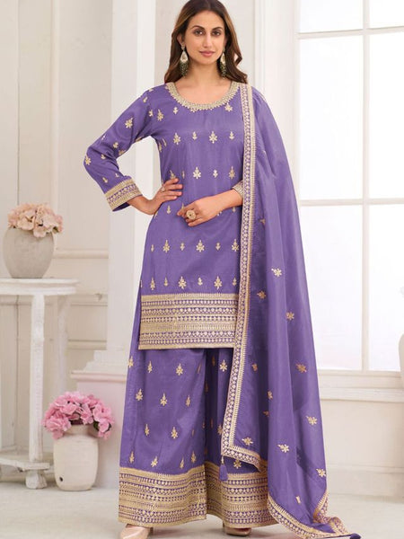 Purple Embroidery Real Simar Silk Salwar suit