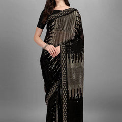 Black Golden Heavy Georgette Sequence Embroidery Saree
