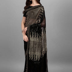 Black Golden Heavy Georgette Sequence Embroidery Saree