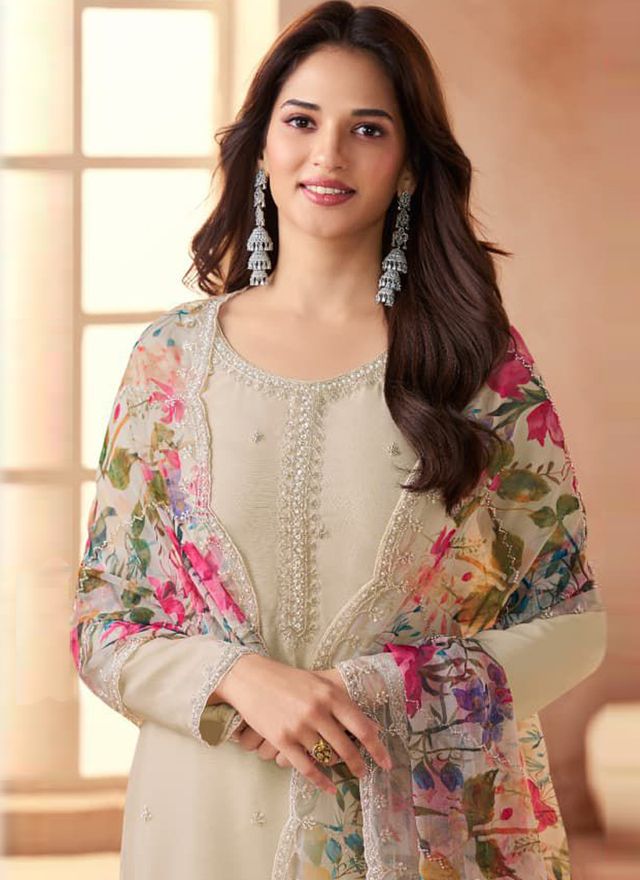 Cream Soft Siffon Salwar Suit