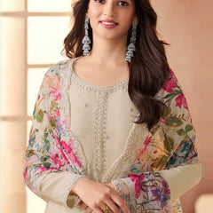Cream Soft Siffon Salwar Suit