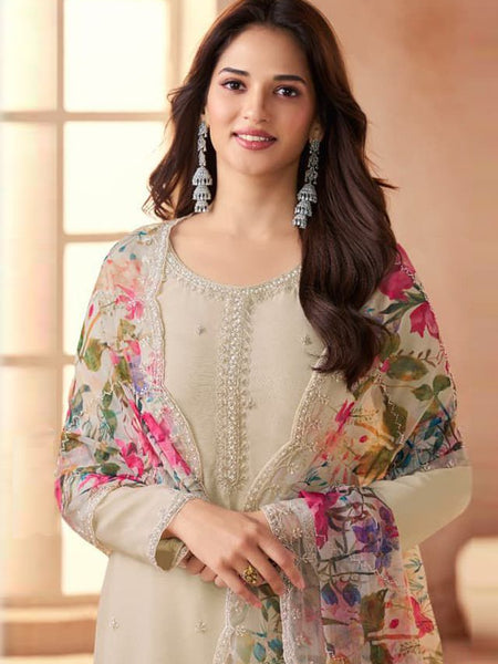 Cream Soft Siffon Salwar Suit