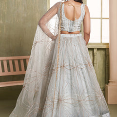 Off White Butterfly Net Thread Sequins Lehenga Choli