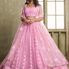 Baby Pink Butterfly Net Thread Sequins Lehenga Choli