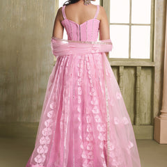 Baby Pink Butterfly Net Thread Sequins Lehenga Choli